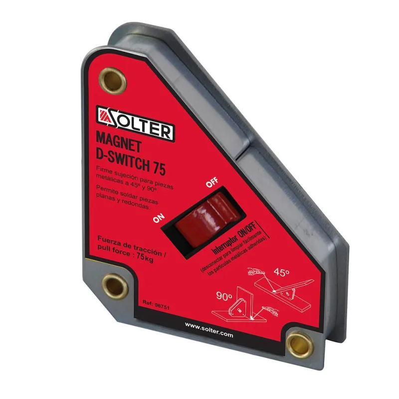 Solter - escuadra magnet d-switch 75, escuadra magnética grande con interruptor para 45º y 90º, accesorios de soldadura