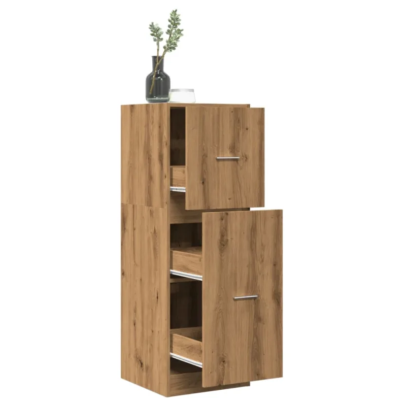 Mueble boticario artesanal en madera contrachapada de roble.