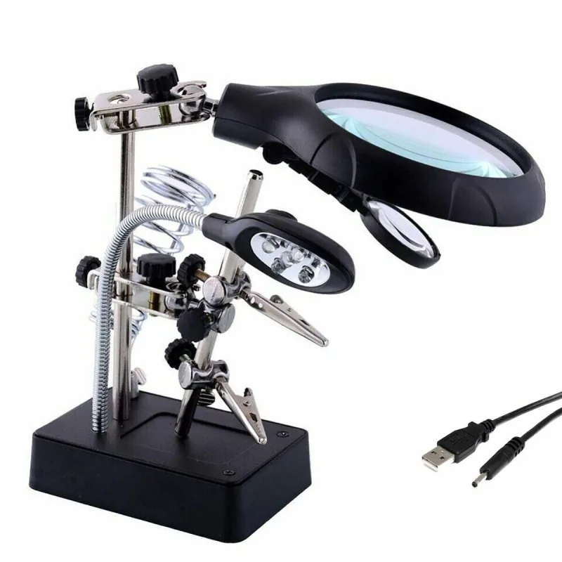 Lupa para soldadura y reparación con 5 led y clip auxiliar usb te800
