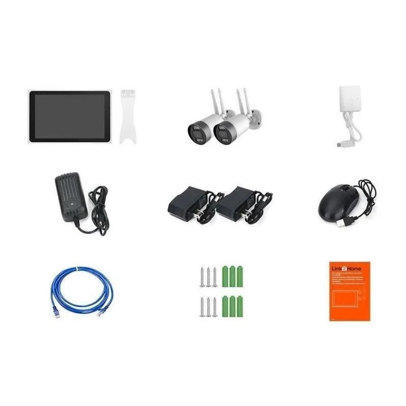 Kit de 2 cámaras de vigilancia wifi + 1 pantalla nvr para interior y exterior