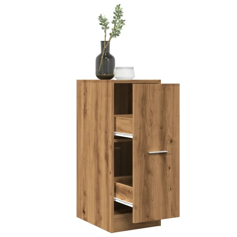 Mueble boticario artesanal en madera contrachapada de roble.