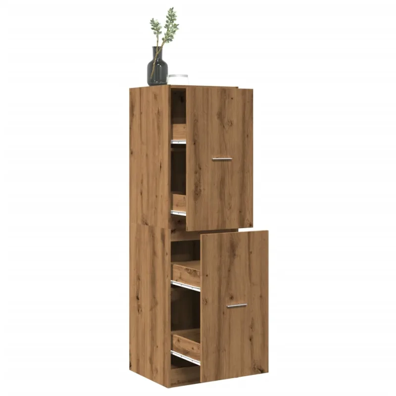 Mueble boticario artesanal en madera contrachapada de roble.