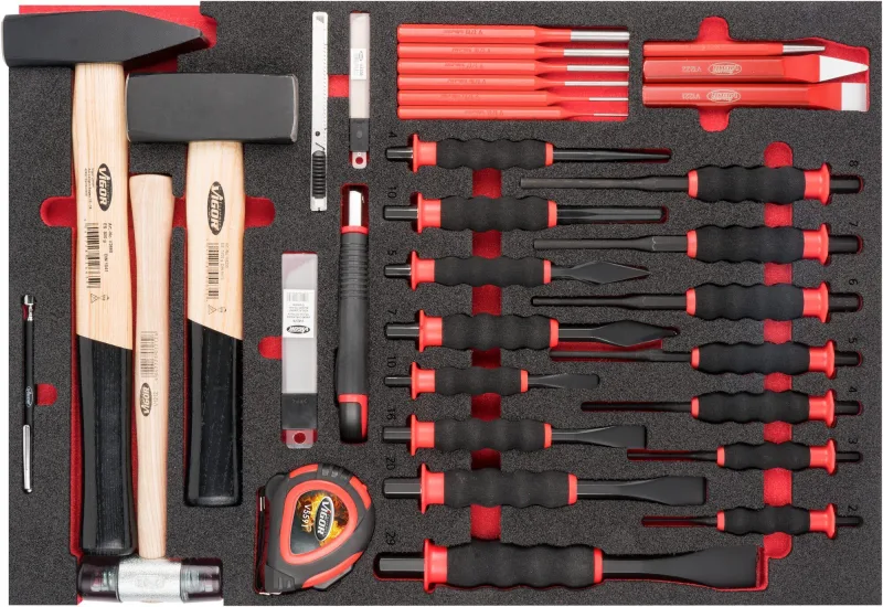 Vigor v6817 juego de martillos, cinceles y punzones ∙563 mm x 393 mm x 35 mm ∙ número de herramientas: 51