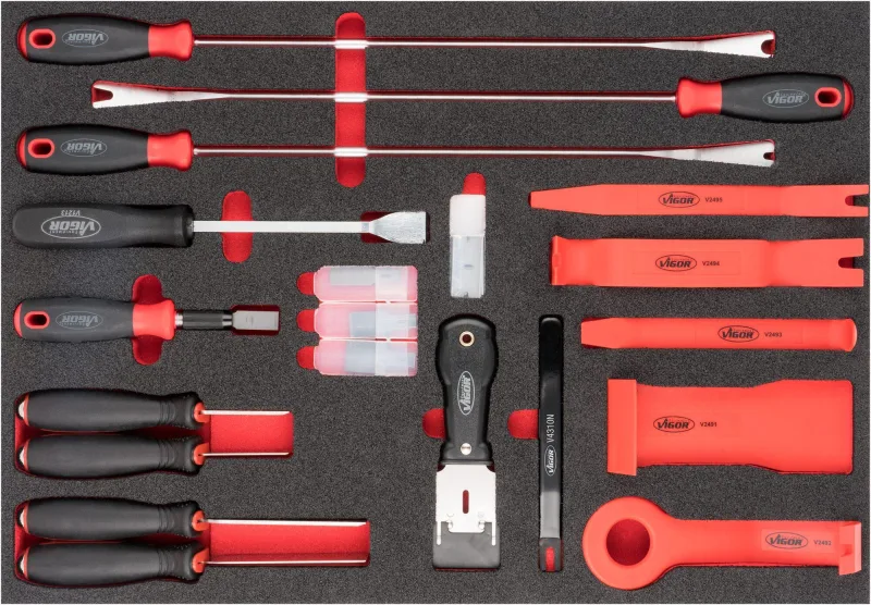 Vigor v6818 juego de raspadores y palancas de desbloqueo ∙563 mm x 393 mm x 35 mm ∙ número de herramientas: 41