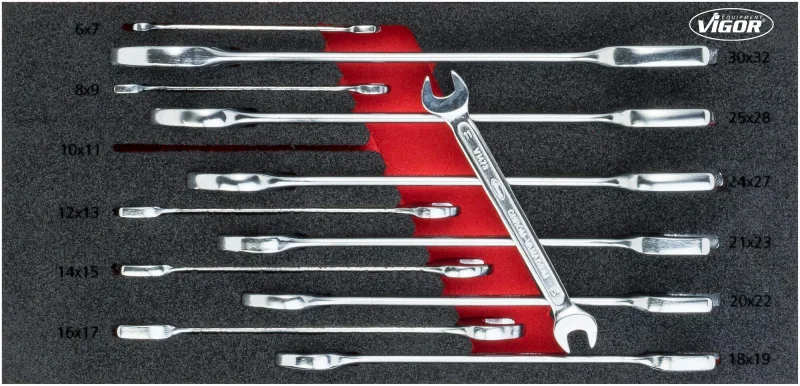 Vigor v6721 juego de llaves de dos bocas ∙perfil de hexágono exterior ∙ 6 x 7 – 30 x 32 ∙ número de herramientas: 12