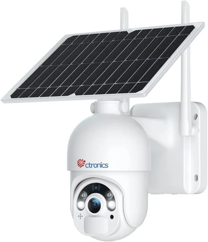 Ctronics cámara de vigilancia solar 4mp wifi con detección pir, visión nocturna en color y audio bidireccional blanco