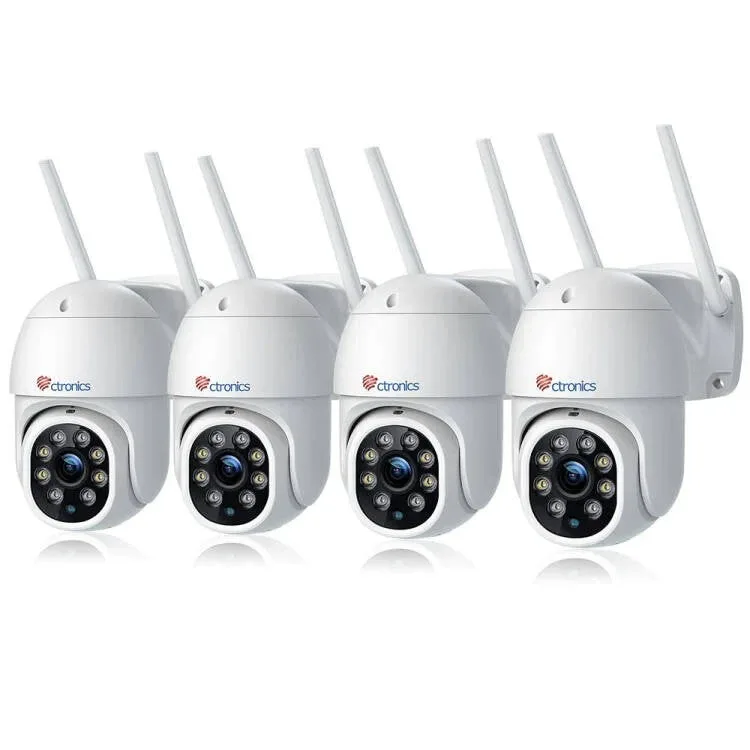 Ctronics blanco 4mp wifi ptz cámara de vigilancia - detección de movimiento humano y seguimiento automático 30m visión conjunto de 4