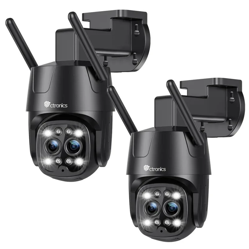 Cámara de vigilancia ctronics 2.5k 4mp, zoom híbrido 6x, detección de personas, visión nocturna a color, audio bidireccional, paquete de 2