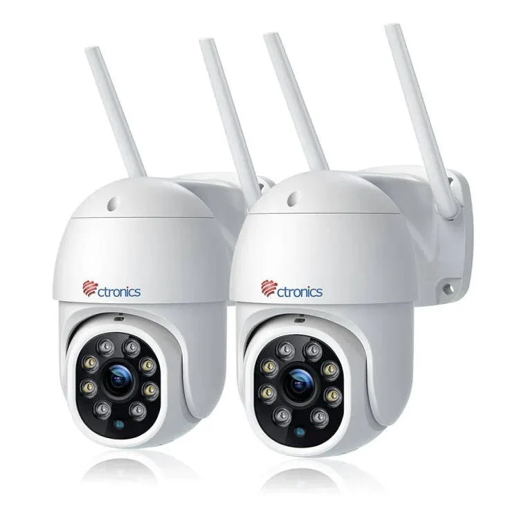 Ctronics blanco wifi ptz cámara de vigilancia - detección de movimiento humano y seguimiento automático 30m visión conjunto de 2