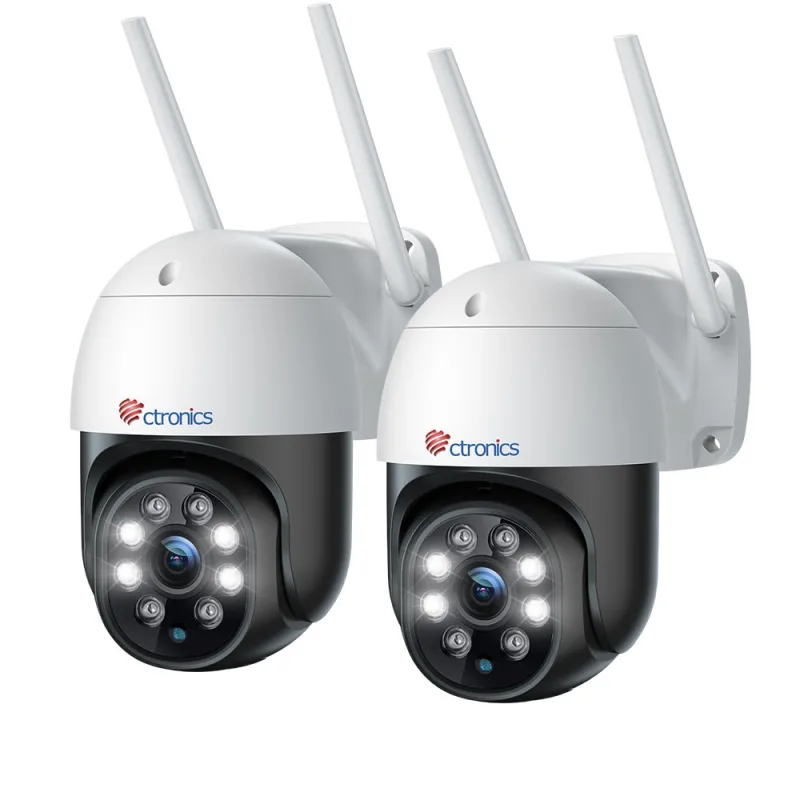 Cámara de vigilancia ctronics 5mp wifi exterior ptz, visión nocturna, detección humana, audio bidireccional, lote de 2