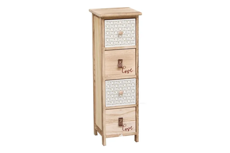 Cajonera love con 4 cajones – diseño romántico y vintage para almacenar con estilo (25×25×84.5)