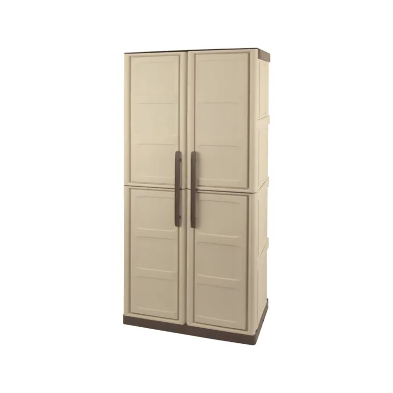 Armario exterior ipno, armario balcón multiusos, mueble escobero 2 puertas, 100% made in italy, 70x47h178 cm, beige y marrón, acabado cuadros