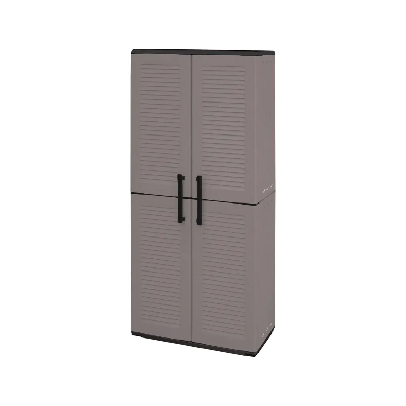 Armario exterior arabel, mueble portaescobas multiusos, mueble exterior 2 puertas, 100% made in italy, acabado rayas, 68x37h163 cm, gris y negro