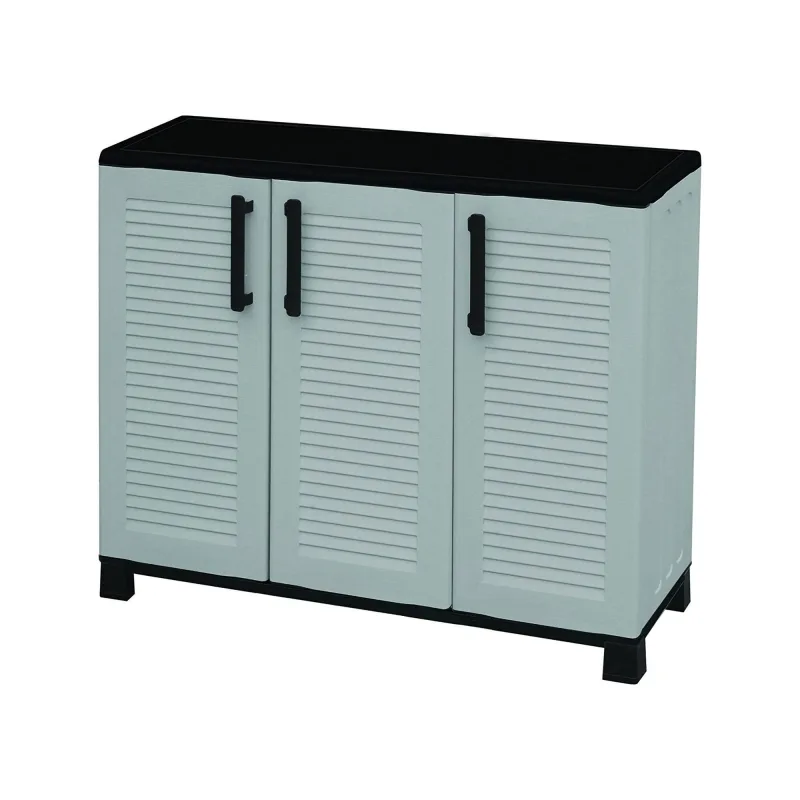 Armario exterior alaghesia, armario balcón multiusos, mueble exterior 3 puertas, 100% made in italy, 102x37h90 cm, gris claro y negro, acabado rayas