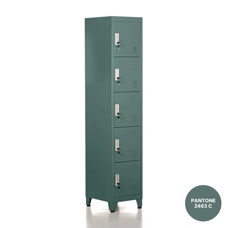 Armario metal verde 5 puertas 180x38x45 cm