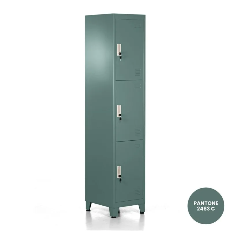 Armario metal verde 3 puertas 180x38x45 cm
