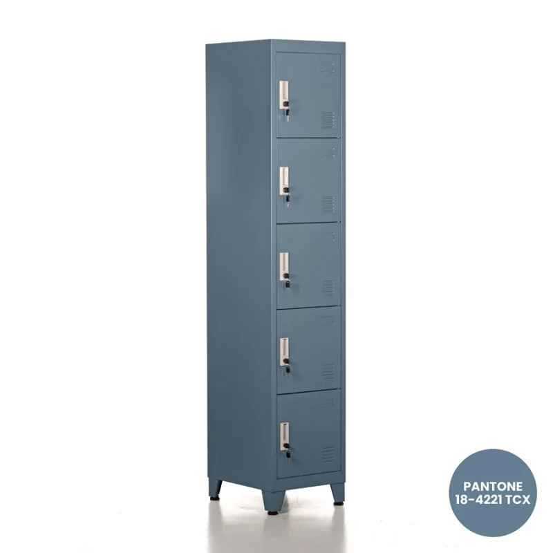 Armario metal cerúleo 5 puertas 180x38x45 cm