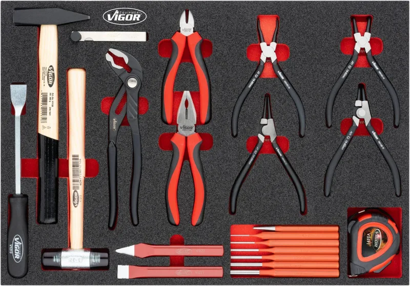 Vigor v5637n juego de cincel ∙ martillo y alicates ∙563 mm x 393 mm x 35 mm