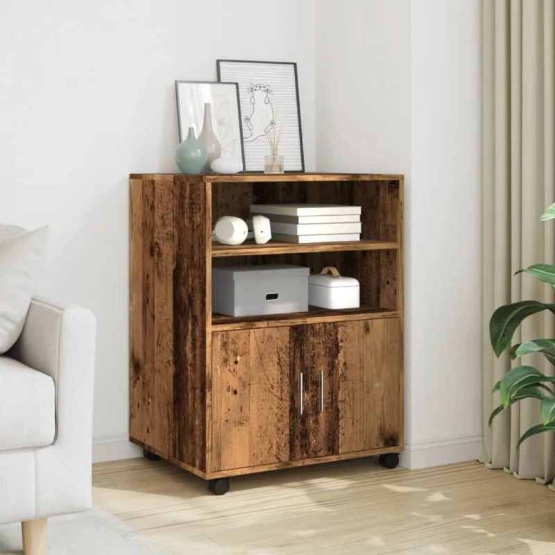 Armario con ruedas madera vieja 60x48x81 cm madera contrachapada