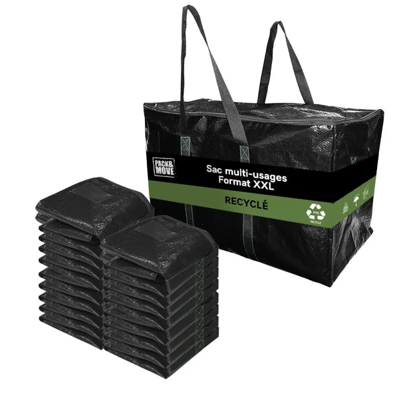 Pack and move - juego de 16 bolsas grandes resistentes para mudanza, almacenamiento y transporte - reutilizables - asas resistentes - 100 l