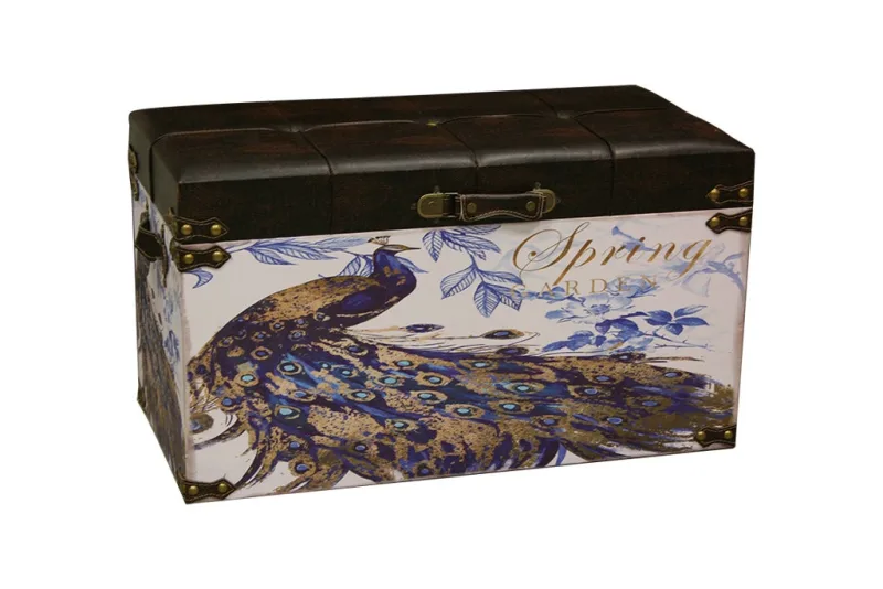 Baúl mullido (grande/mediano) con estampado de pavo real, set de 2, ideal para almacenaje y decoración (70×35×40)