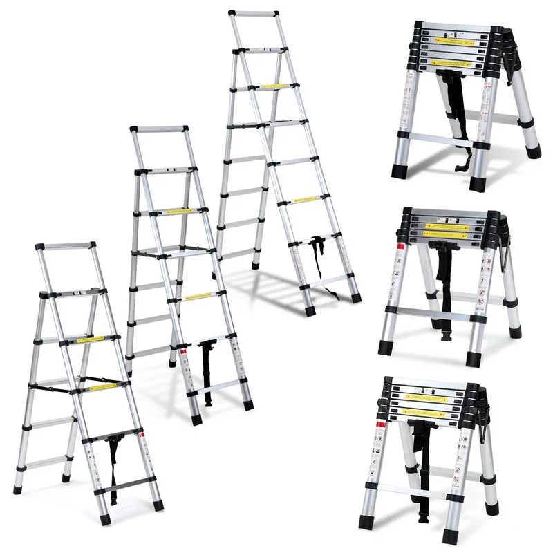 Escalera telescópica escalera extensible ligera de aluminio, antideslizante escalera extensible extensible plateada de 1,7 m + 2,0 m