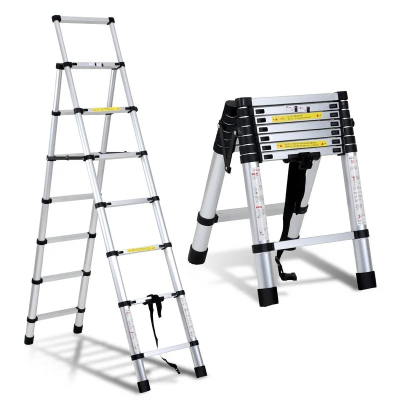 Escalera telescópica 1,7 m + 2,0 m escalera de aluminio plateada escalera extensible antideslizante escalera extensible extensible