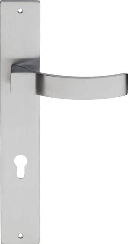 Manilla de placa para puerta elios de latón en color plata con bocallave a 85 mm