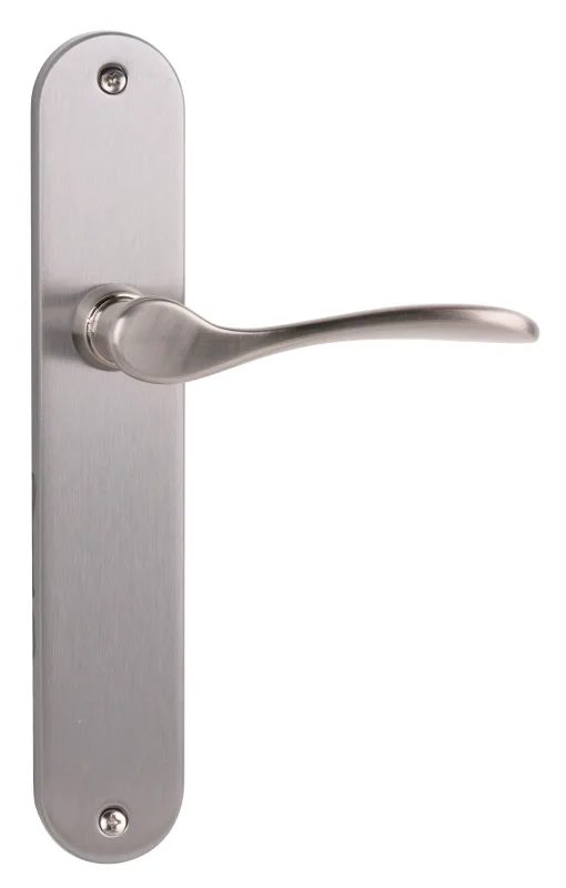 Manilla con placa para puerta en zamak color niquel saitnado
