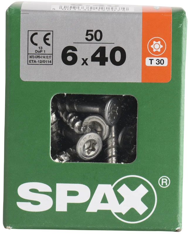 50 tornillo spax t-star+ con cabeza fresada, ø 6mm y 40 mm