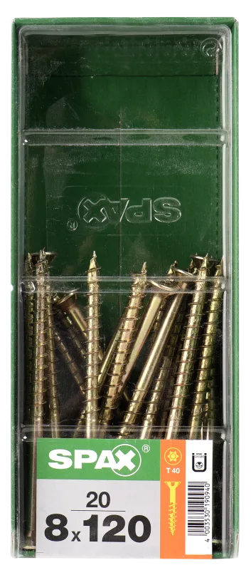 20 tornillo para madera spax t-star+ con cabeza avellanada, ø 8 x l. 120 mm