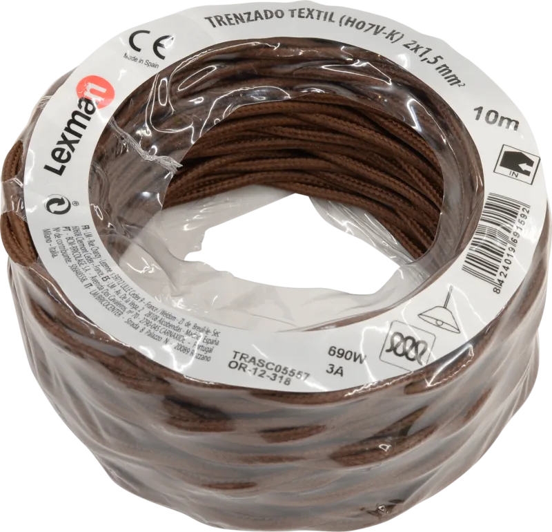 Cable mineral trenzado lexman marrón 2x1,5 mm² 10 m