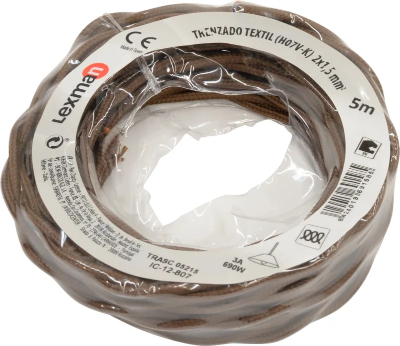 Cable mineral trenzado lexman marrón 2x1,5 mm² 5 m