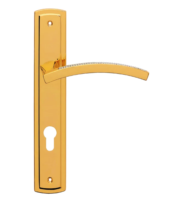 Manilla de placa de puerta profilo mesh de latón dorado claro, bocallave a 70 mm