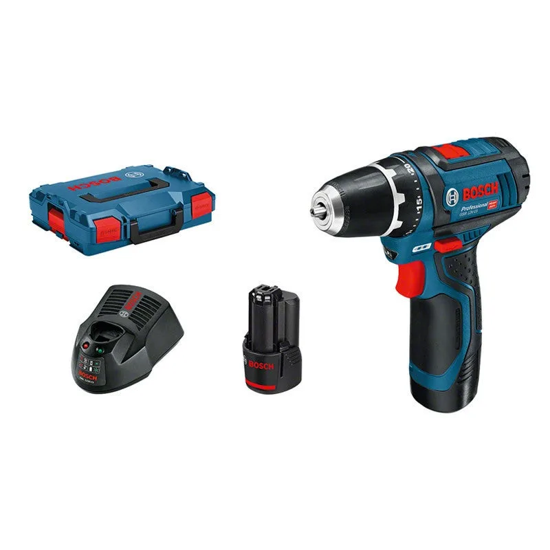 Bosch gsr 12v-15 professional perceuse-visseuse sans fil avec boîtier l-boxx + 2x batteries gba 2,0 ah + chargeur gal 1230 ( 0601868109 )