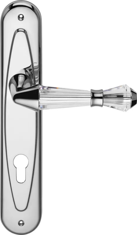 Manilla con placa para puerta luce con cristal swarovski®, bocallave a 85 mm