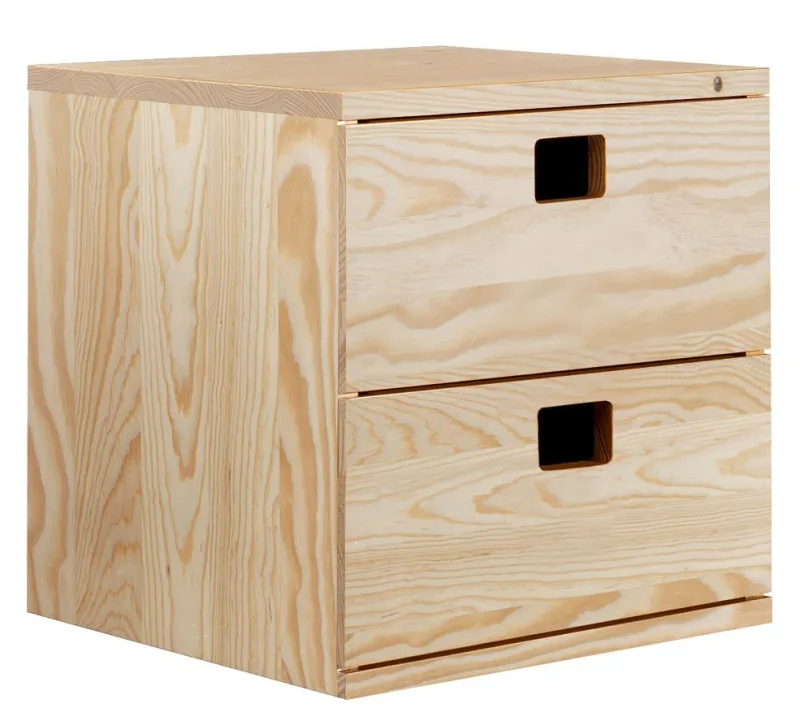 Cajonera madera 2 cajones para estantería serie dinamic de 36,2x36,2x33 cm