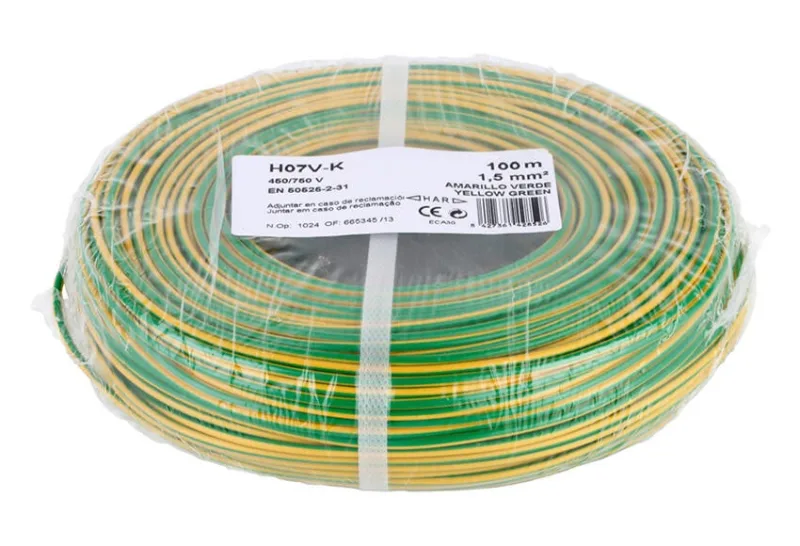 Cable lexman h07v-k 100 metros 1,5 mm² color amarillo/verde