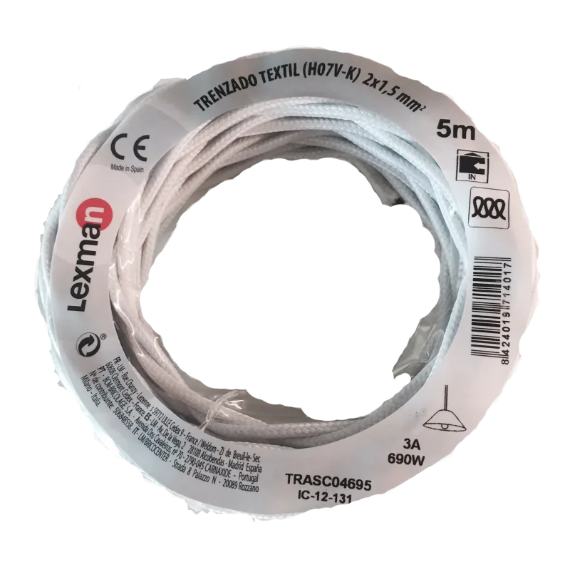 Cable eléctrico trenzado lexman blanco 2x1,5 mm² 5 m