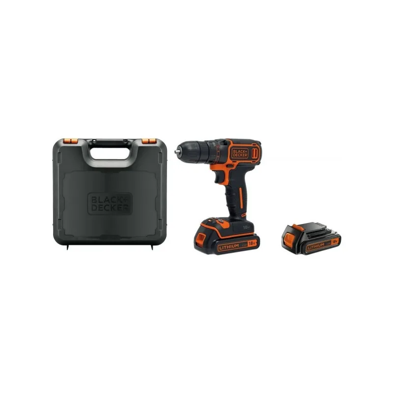 Taladro atornillador sin cable 18v + 2 baterías de litio 1,5ah black + decker maletín cargador