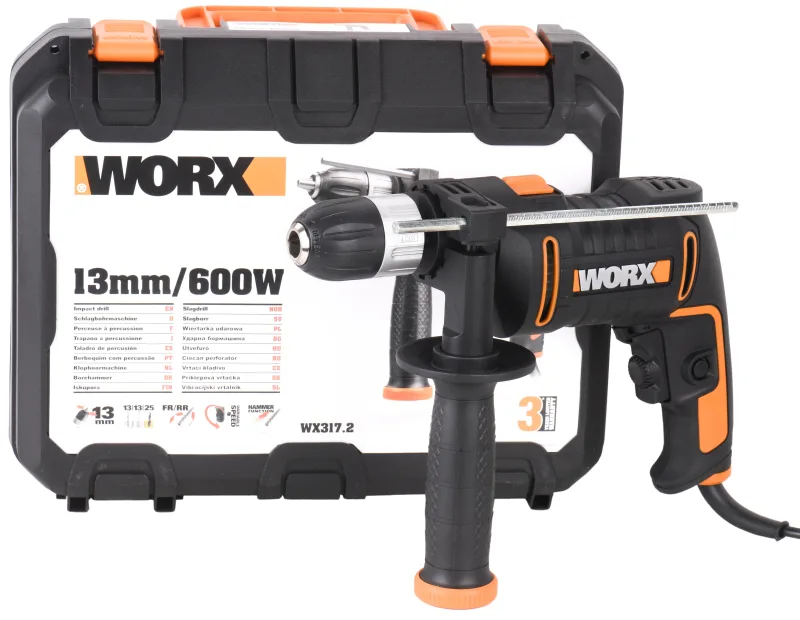 Taladro percutor worx 600w con tope de profundidad metálico y empuñadura adicional