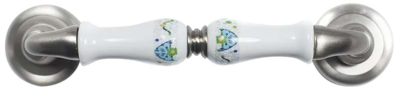 Tirador de puerta de latón niquelado satinado y porcelana