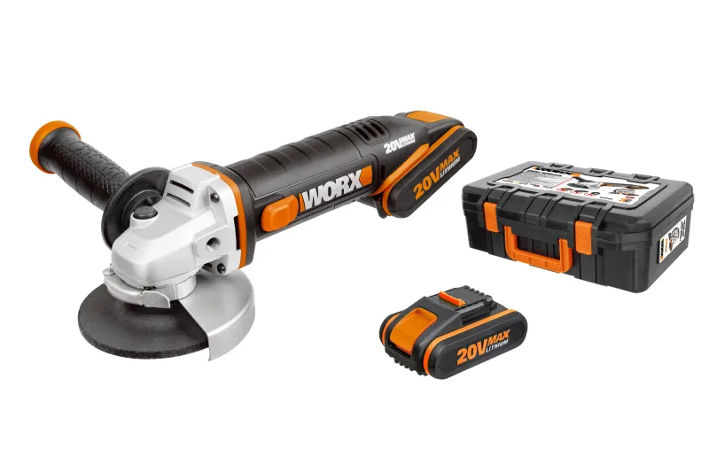Amoladora a batería worx wx800 20v disco 115mm, 2 baterías 2ah + maletín y disco