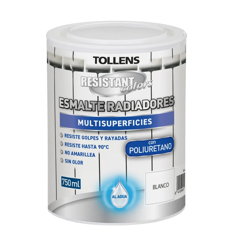 Esmalte de interior base agua tollens color blanco satinado 750ml para radiadores