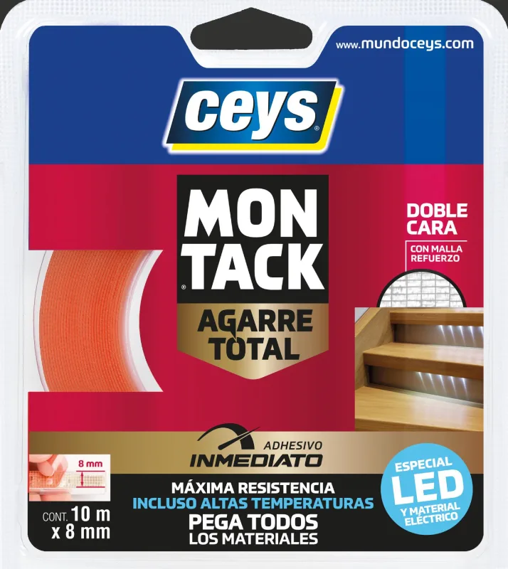 Cinta adhesiva doble cara montack para tiras led y material eléctrico 8mm x 10m