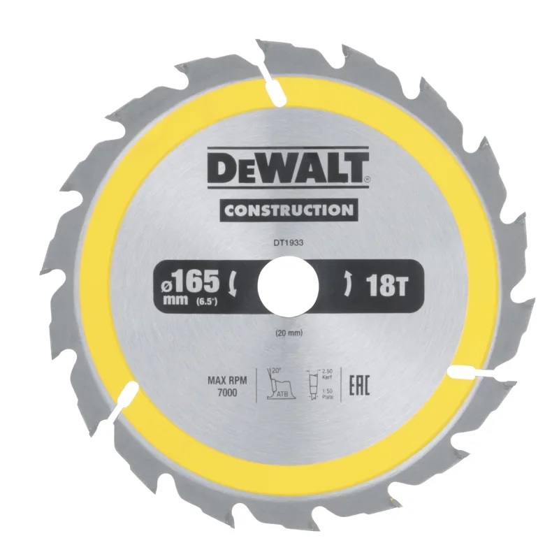 Dewalt dt1933 hoja sierra portatil 165x20mm 18d atb+20