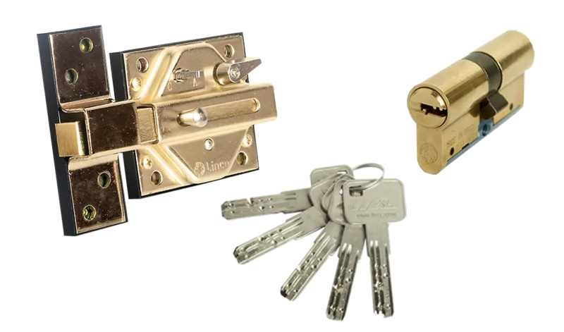 Pack cerrojo de seguridad lince 7930r + cilindro serie c6 dorado