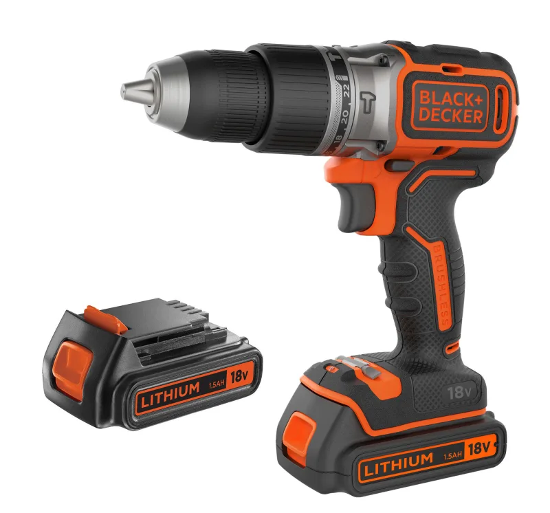 Taladro percutor a batería black + decker 18v brushless - 2 baterias