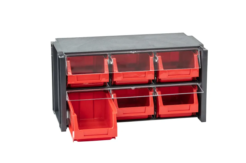 Organizador de tornillos de poliestireno con 6 cajones de 19x36x17 cm