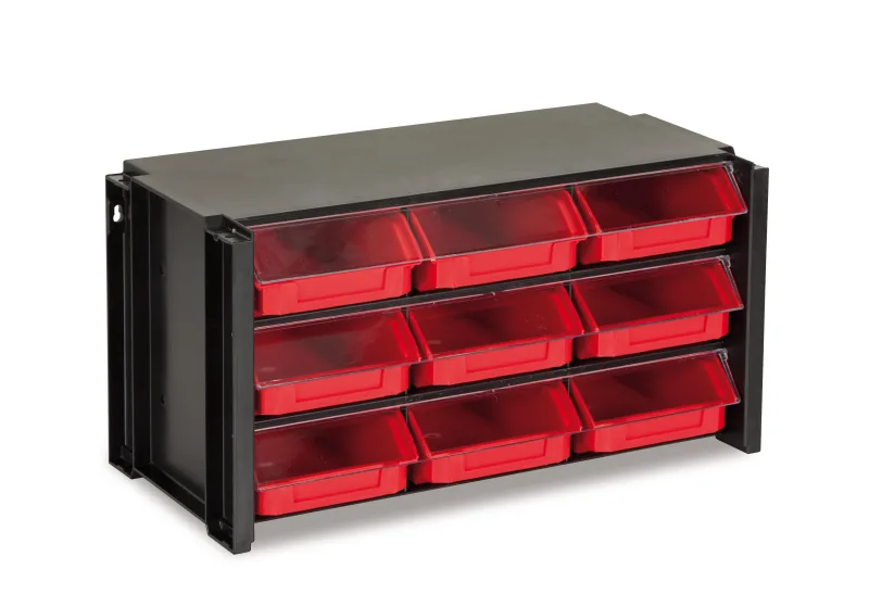 Organizador de tornillos de poliestireno con 9 cajones de 19x36x17 cm